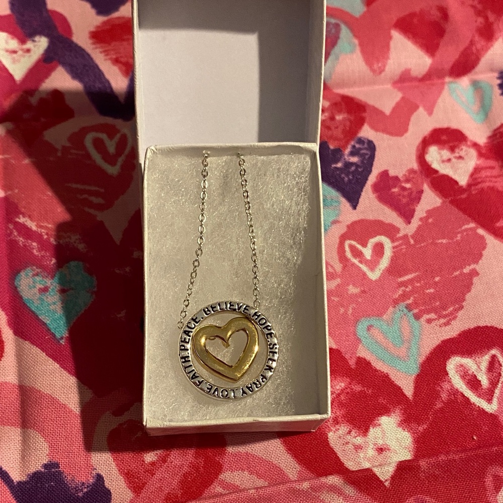 Heart Pendant Necklace with Red and Silver Accents